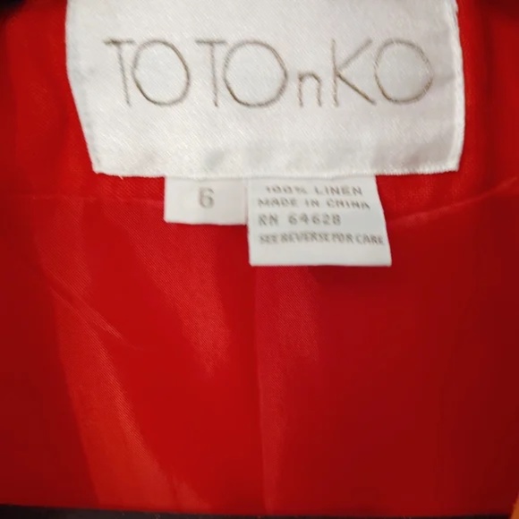 Vintage Linen Vibrant Red Embroidered Blazer Size 6 - Picture 6 of 6